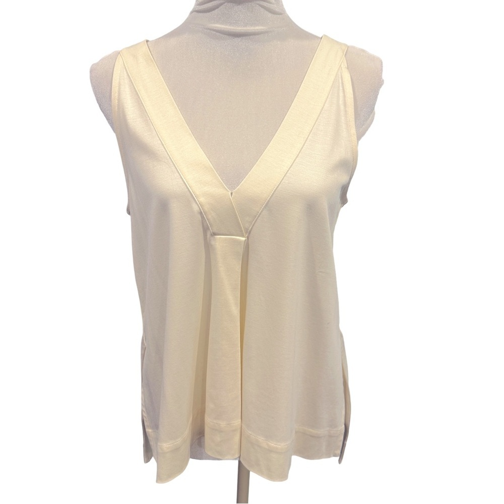 Madewell‎ Night Out Tank Cream V-Neck Sleeveless Pleated Design
